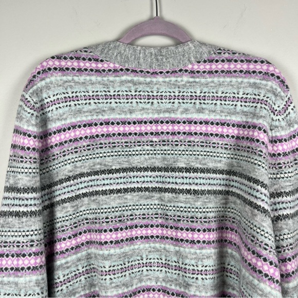 Talbots Fair Isle Button Front Cardigan Womens 3X Gray Purple V-Neck Sweater - Picture 9 of 11